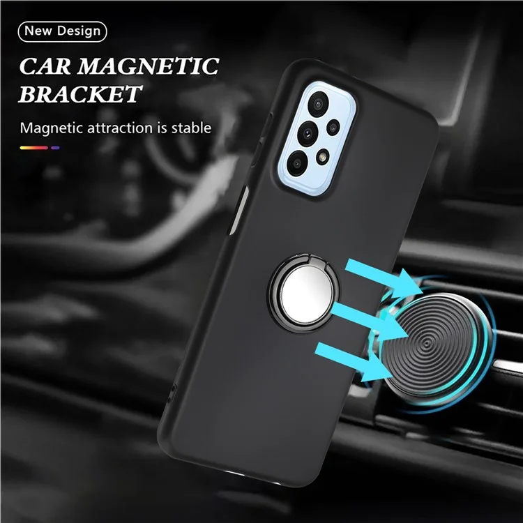 Para Samsung Galaxy A23 4G / A23 5G (Versão Global) / M23 5G / F23 5G / M13 4G Capa de Telefone Anti-queda Mate TPU com Suporte de Anel - Preto