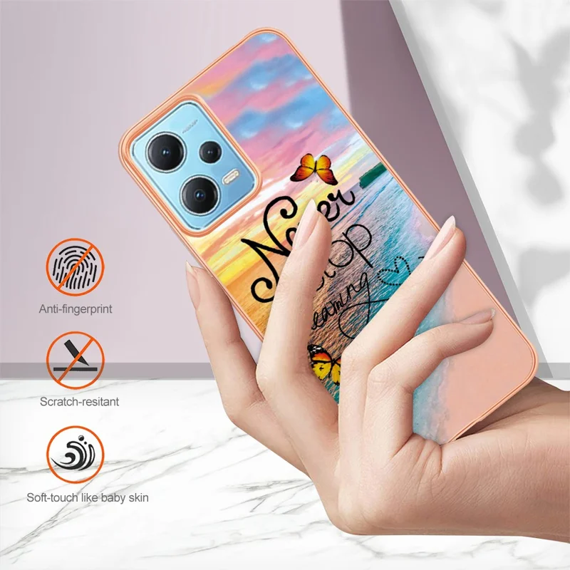 Cover per Xiaomi Redmi Note 12 5G (Cina) / (India) / (Global) / Poco X5 5G, Design in Marmo e Fiore IMD, in TPU, Retro - Non Smettere Mai di Sognare