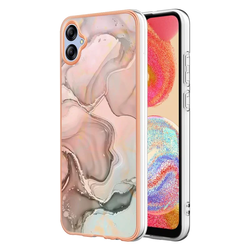 Para Samsung Galaxy A04e 4G / F04 4G / M04 4G YB IMD Series-16 Style E Marble Pattern TPU IMD Phone Case 2.0mm Electroplating Cover - Pink