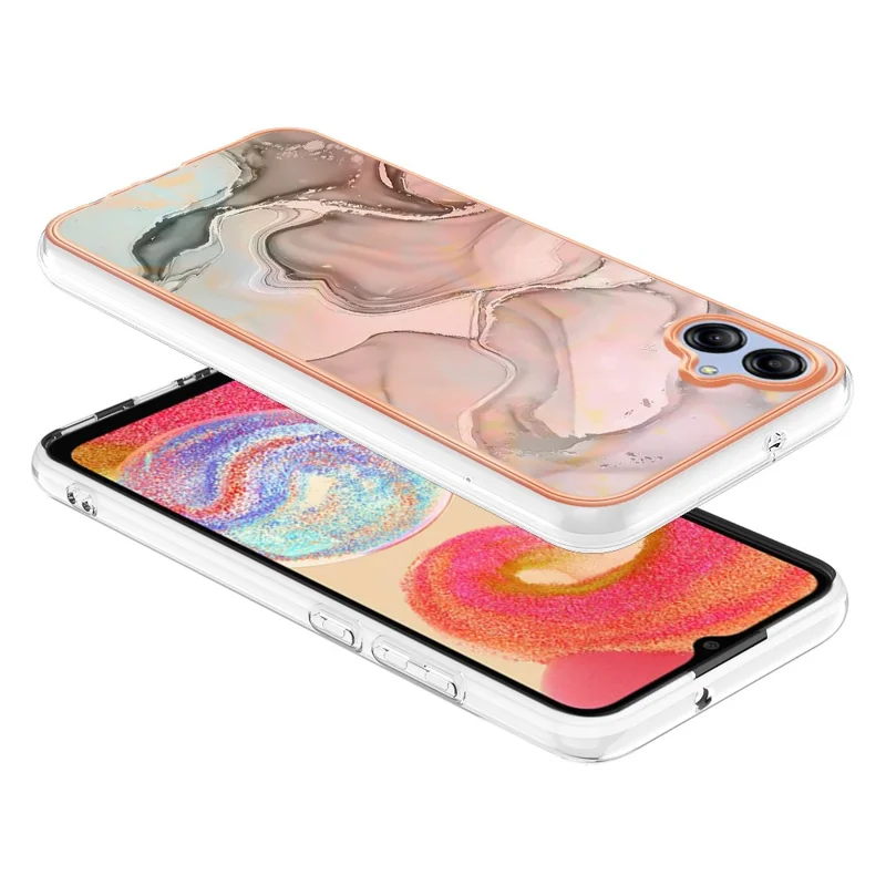 Para Samsung Galaxy A04e 4G / F04 4G / M04 4G YB IMD Series-16 Style E Marble Pattern TPU IMD Phone Case 2.0mm Electroplating Cover - Pink