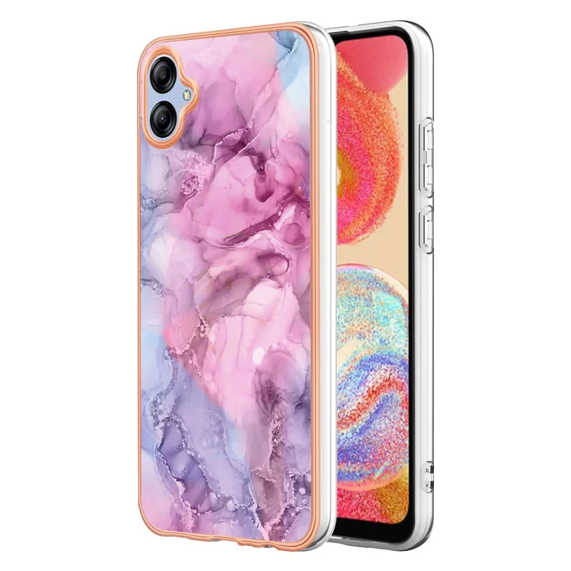 For Samsung Galaxy A04e 4G / F04 4G / M04 4G YB IMD Series-16 Style E Marble Pattern TPU IMD Phone Case 2.0mm Electroplating Cover - Rose
