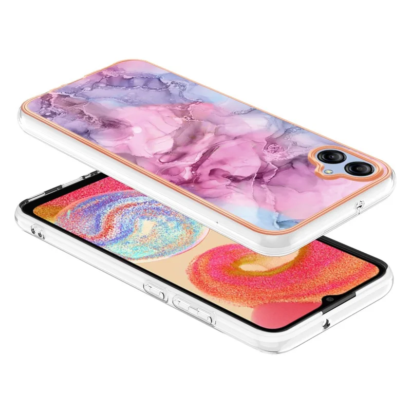 For Samsung Galaxy A04e 4G / F04 4G / M04 4G YB IMD Series-16 Style E Marble Pattern TPU IMD Phone Case 2.0mm Electroplating Cover - Rose