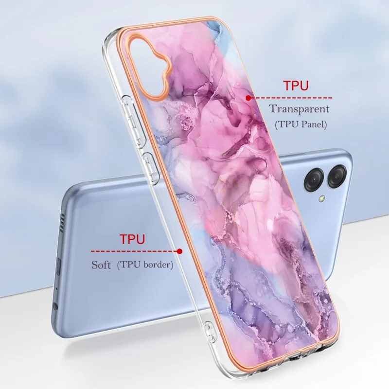 For Samsung Galaxy A04e 4G / F04 4G / M04 4G YB IMD Series-16 Style E Marble Pattern TPU IMD Phone Case 2.0mm Electroplating Cover - Rose