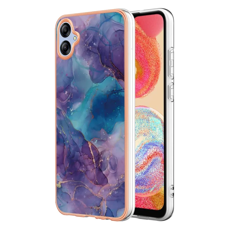 For Samsung Galaxy A04e 4G / F04 4G / M04 4G YB IMD Series-16 Style E Marble Pattern TPU IMD Phone Case 2.0mm Electroplating Cover - Purple