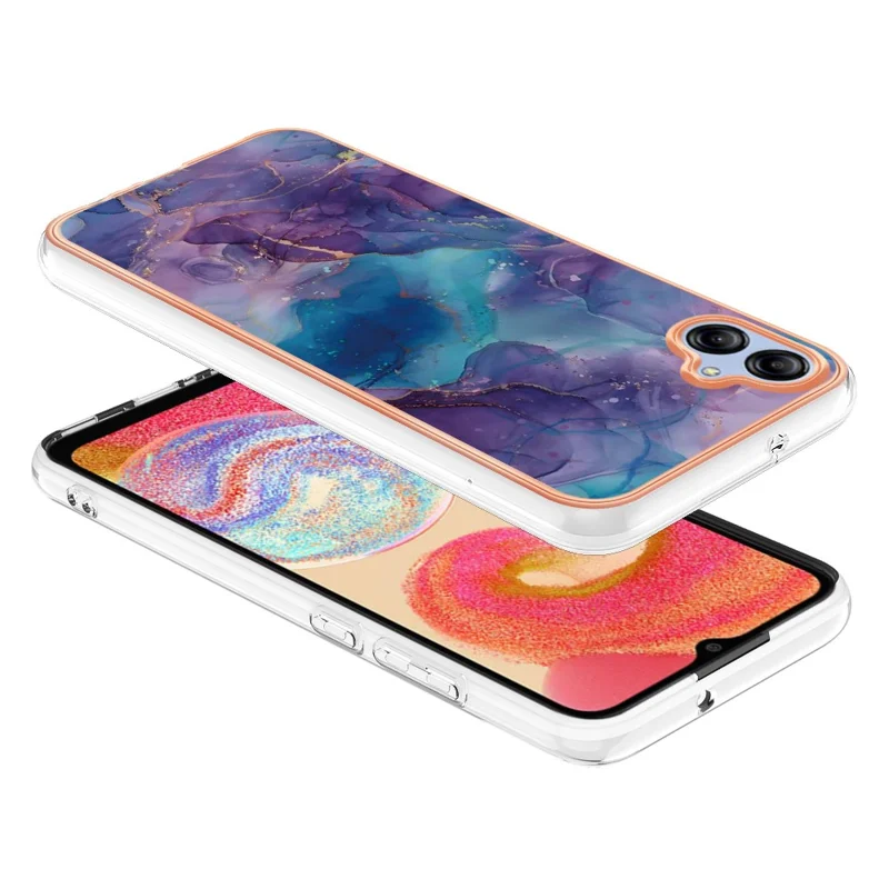 For Samsung Galaxy A04e 4G / F04 4G / M04 4G YB IMD Series-16 Style E Marble Pattern TPU IMD Phone Case 2.0mm Electroplating Cover - Purple