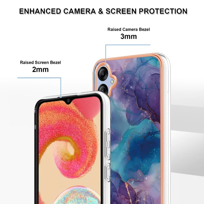For Samsung Galaxy A04e 4G / F04 4G / M04 4G YB IMD Series-16 Style E Marble Pattern TPU IMD Phone Case 2.0mm Electroplating Cover - Purple
