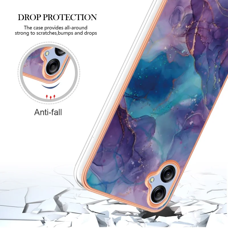 For Samsung Galaxy A04e 4G / F04 4G / M04 4G YB IMD Series-16 Style E Marble Pattern TPU IMD Phone Case 2.0mm Electroplating Cover - Purple