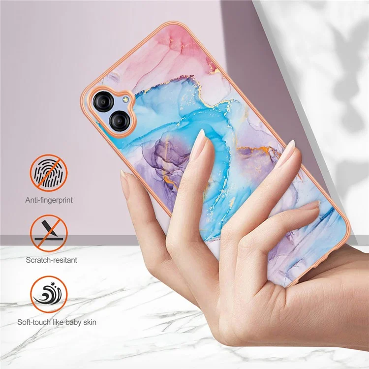 YB IMD Series-1 für Samsung Galaxy A04e 4G / F04 4G / M04 4G IMD TPU Handy-Hülle Elektrovergütetes Marmor-Blumenmuster-Cover - Milky Way Marmor Blau