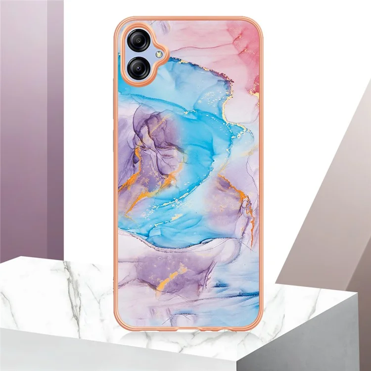 YB IMD Series-1 für Samsung Galaxy A04e 4G / F04 4G / M04 4G IMD TPU Handy-Hülle Elektrovergütetes Marmor-Blumenmuster-Cover - Milky Way Marmor Blau