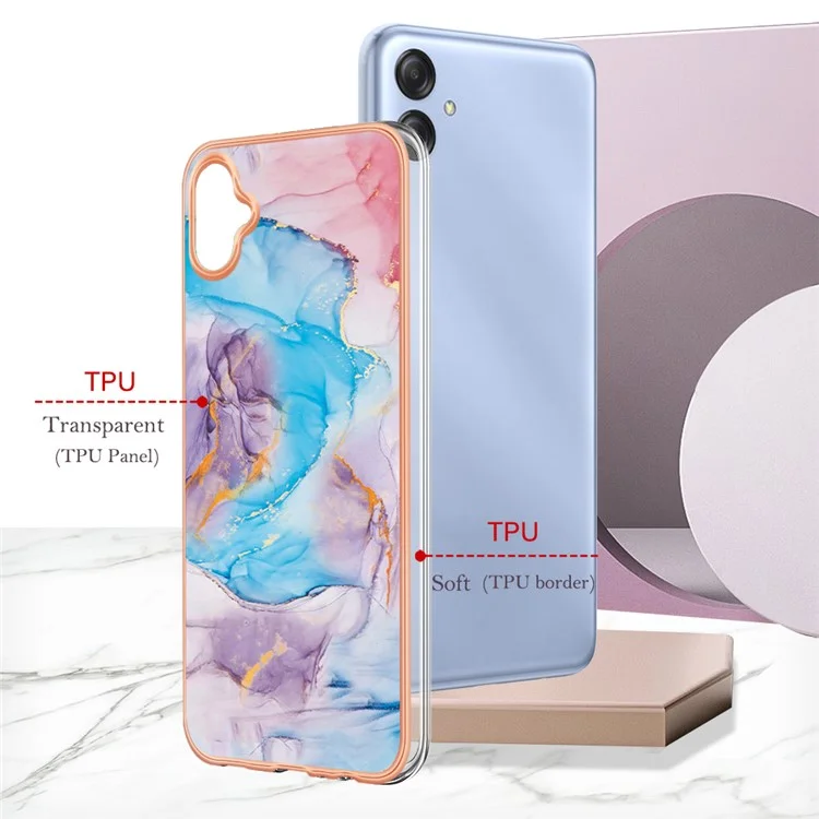 YB IMD Series-1 für Samsung Galaxy A04e 4G / F04 4G / M04 4G IMD TPU Handy-Hülle Elektrovergütetes Marmor-Blumenmuster-Cover - Milky Way Marmor Blau