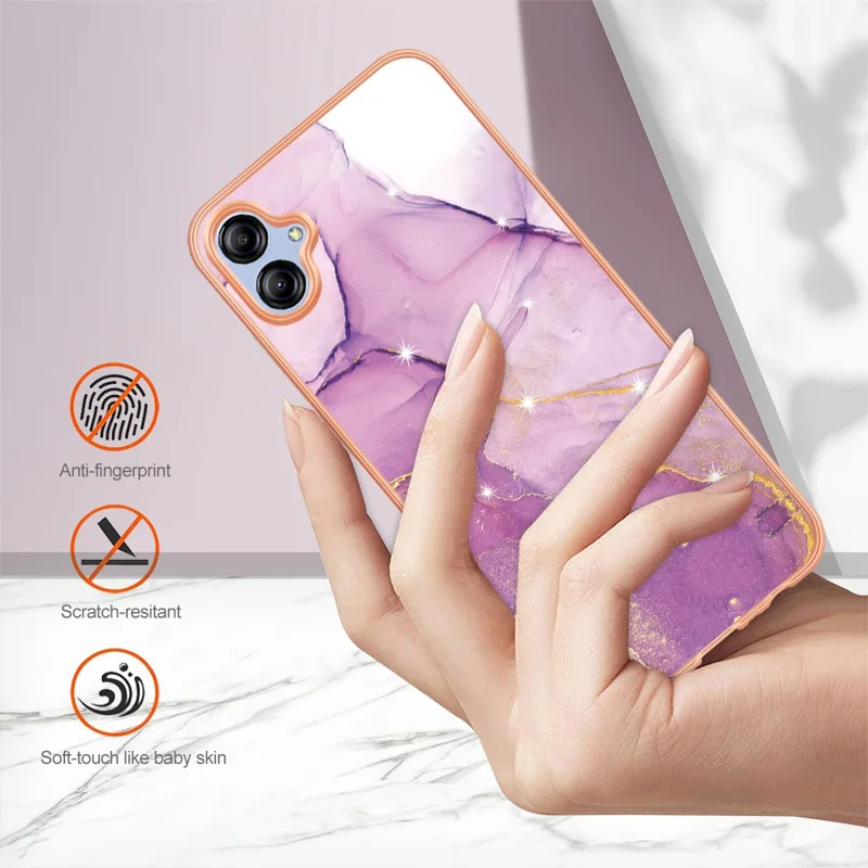 Für Samsung Galaxy A04e 4G / F04 4G / M04 4G YB IMD Series-2 Handyhülle Marmoroptik IMD Elektroplattierung TPU-Abdeckung - Lila 001