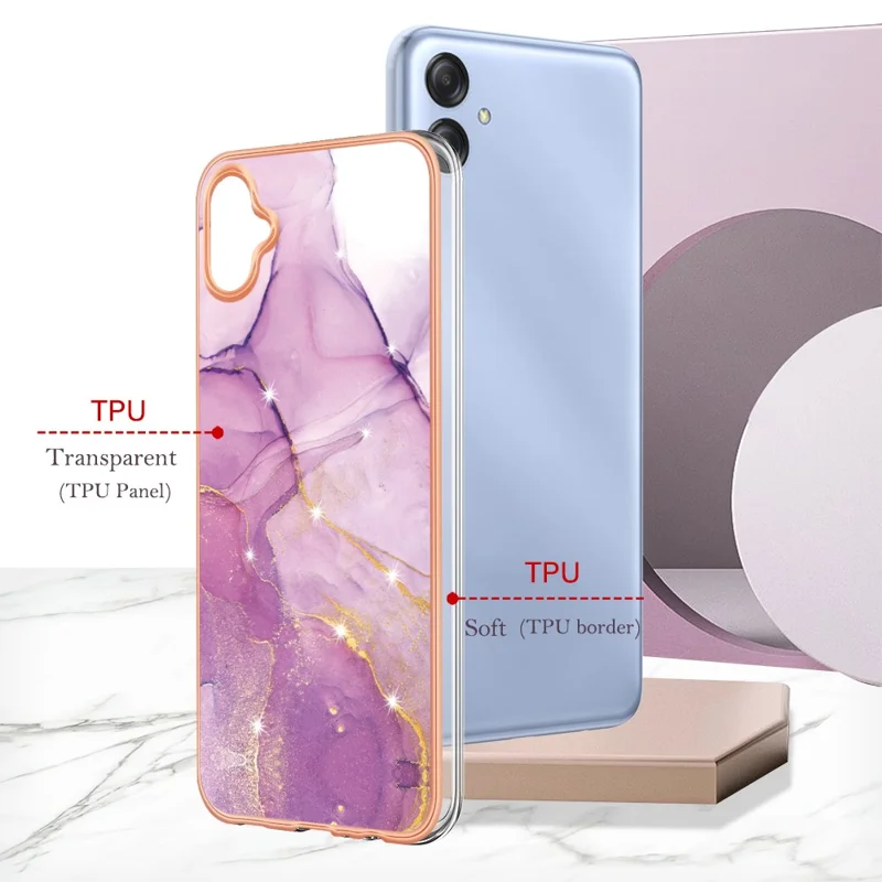 Für Samsung Galaxy A04e 4G / F04 4G / M04 4G YB IMD Series-2 Handyhülle Marmoroptik IMD Elektroplattierung TPU-Abdeckung - Lila 001