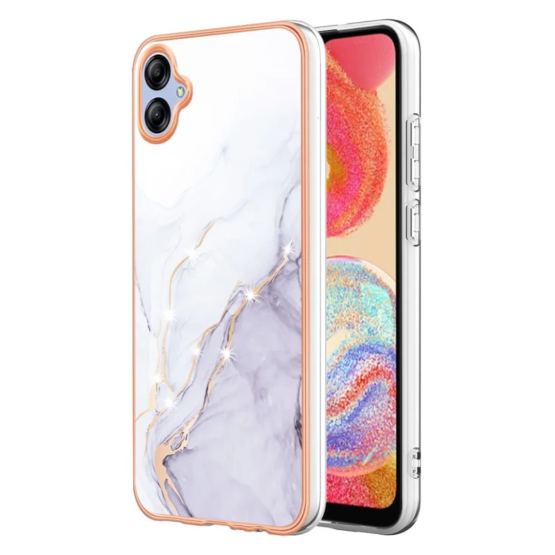 Para Samsung Galaxy A04e 4G / F04 4G / M04 4G YB IMD Série-2 Caixa Telefônica Padrão de Mármore IMD Eletroplating TPU Tampa - 006 Branco