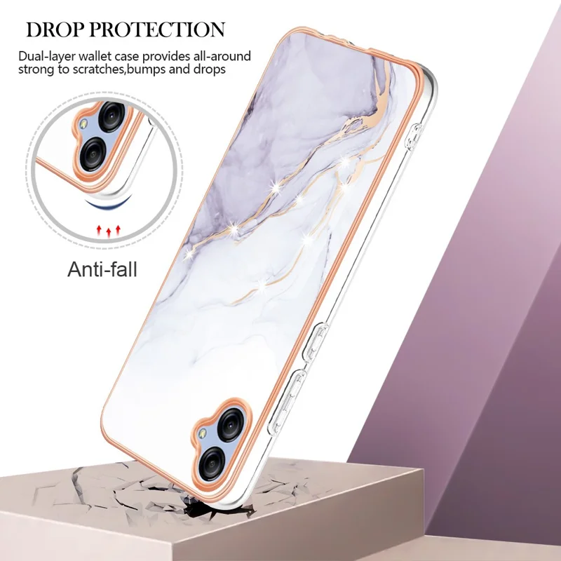 Para Samsung Galaxy A04e 4G / F04 4G / M04 4G YB IMD Série-2 Caixa Telefônica Padrão de Mármore IMD Eletroplating TPU Tampa - 006 Branco
