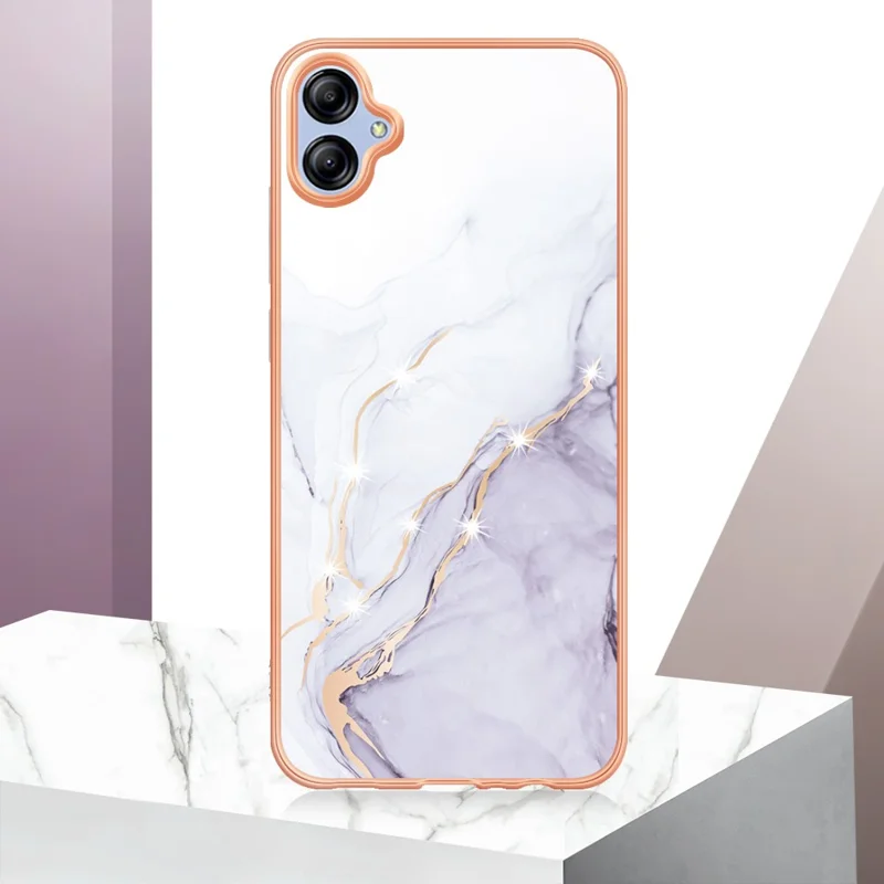 Para Samsung Galaxy A04e 4G / F04 4G / M04 4G YB IMD Série-2 Caixa Telefônica Padrão de Mármore IMD Eletroplating TPU Tampa - 006 Branco