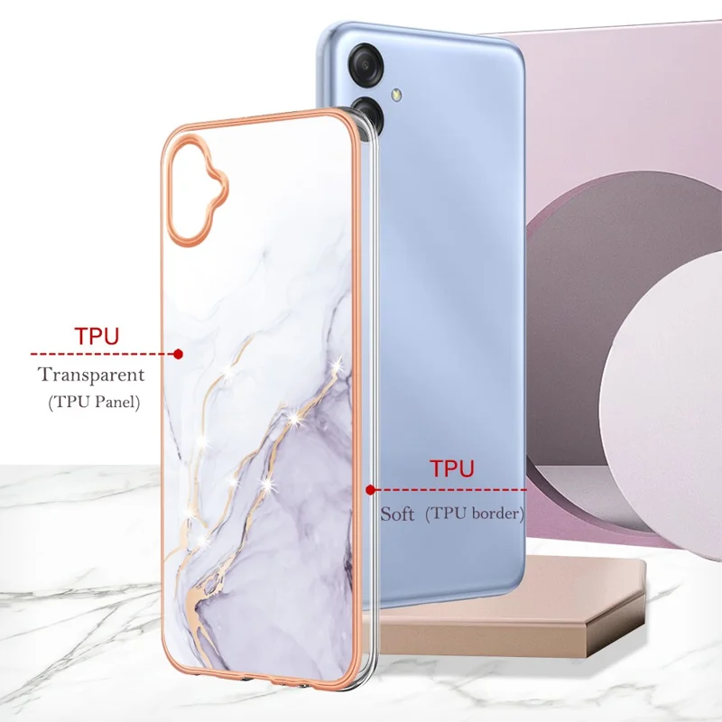 Para Samsung Galaxy A04e 4G / F04 4G / M04 4G YB IMD Série-2 Caixa Telefônica Padrão de Mármore IMD Eletroplating TPU Tampa - 006 Branco