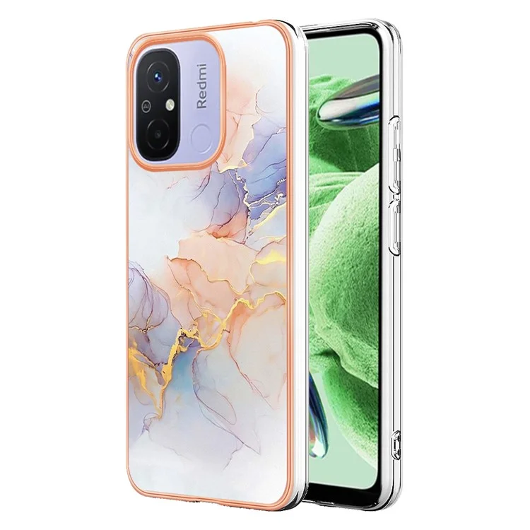 YB IMD Series-1 для Xiaomi Redmi 12C 4G / Redmi 11A 4G Телефонный чехол TPU с мраморным цветочным рисунком, с электрохромным покрытием - Мраморно-белый Млечный Путь