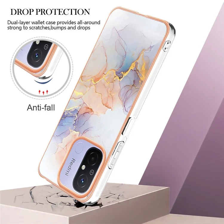 YB IMD Series-1 для Xiaomi Redmi 12C 4G / Redmi 11A 4G Телефонный чехол TPU с мраморным цветочным рисунком, с электрохромным покрытием - Мраморно-белый Млечный Путь