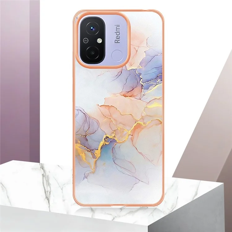 YB IMD Series-1 для Xiaomi Redmi 12C 4G / Redmi 11A 4G Телефонный чехол TPU с мраморным цветочным рисунком, с электрохромным покрытием - Мраморно-белый Млечный Путь