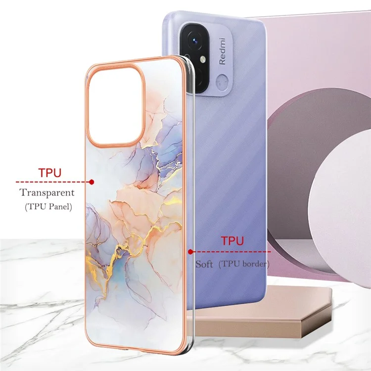 YB IMD Series-1 для Xiaomi Redmi 12C 4G / Redmi 11A 4G Телефонный чехол TPU с мраморным цветочным рисунком, с электрохромным покрытием - Мраморно-белый Млечный Путь