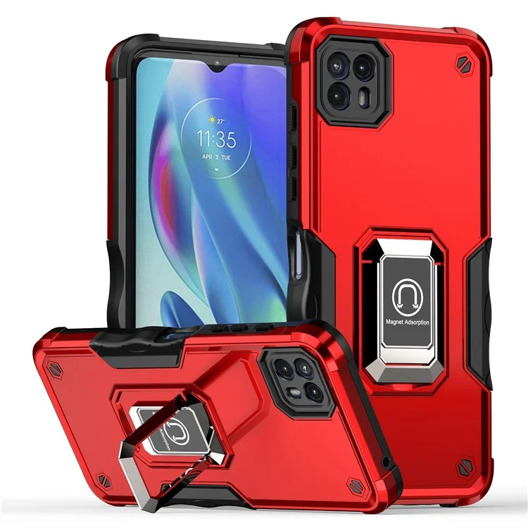 For Motorola Moto G50 5G PC+TPU Protective Phone Case Ring Kickstand Non-Slip Phone Cover - Red