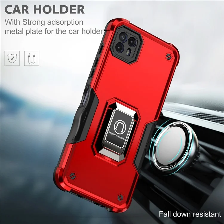 For Motorola Moto G50 5G PC+TPU Protective Phone Case Ring Kickstand Non-Slip Phone Cover - Red