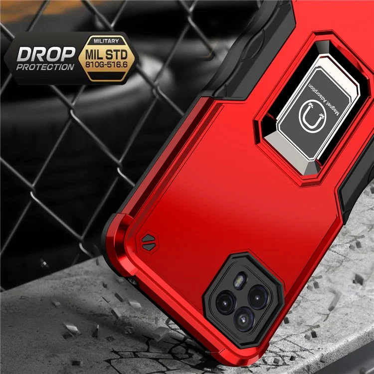 For Motorola Moto G50 5G PC+TPU Protective Phone Case Ring Kickstand Non-Slip Phone Cover - Red