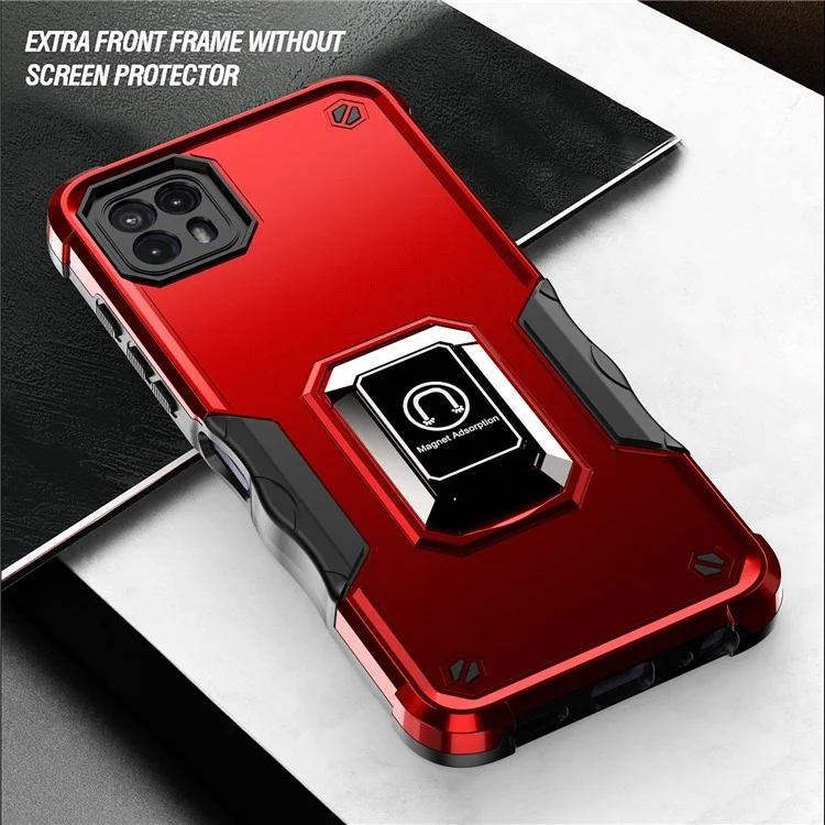 For Motorola Moto G50 5G PC+TPU Protective Phone Case Ring Kickstand Non-Slip Phone Cover - Red