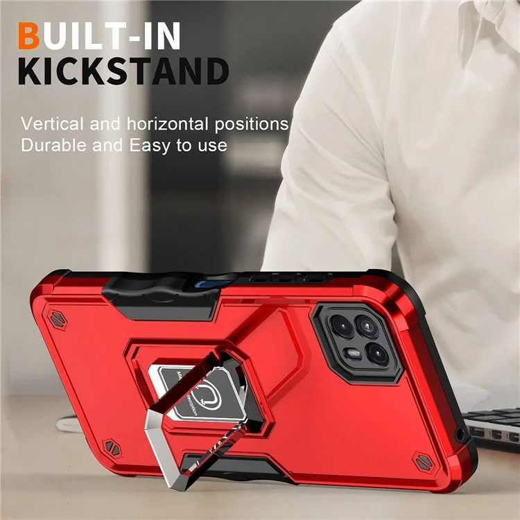 For Motorola Moto G50 5G PC+TPU Protective Phone Case Ring Kickstand Non-Slip Phone Cover - Red