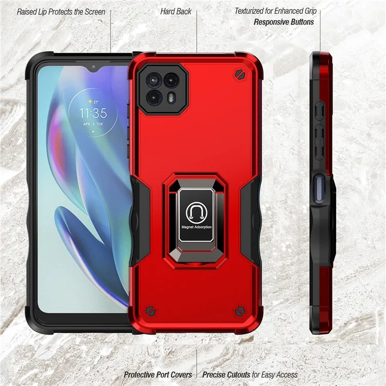 For Motorola Moto G50 5G PC+TPU Protective Phone Case Ring Kickstand Non-Slip Phone Cover - Red