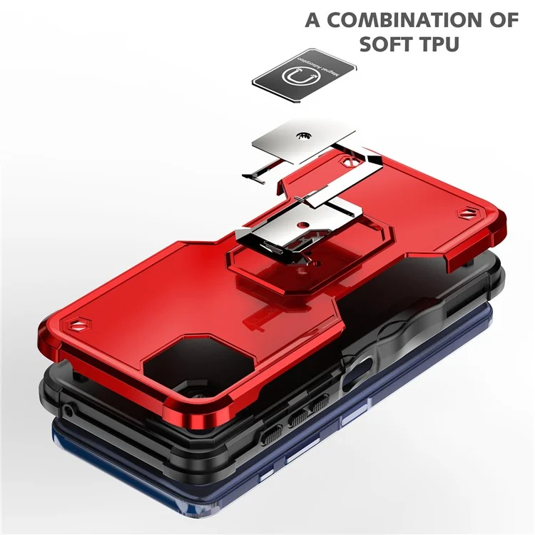 For Motorola Moto G50 5G PC+TPU Protective Phone Case Ring Kickstand Non-Slip Phone Cover - Red