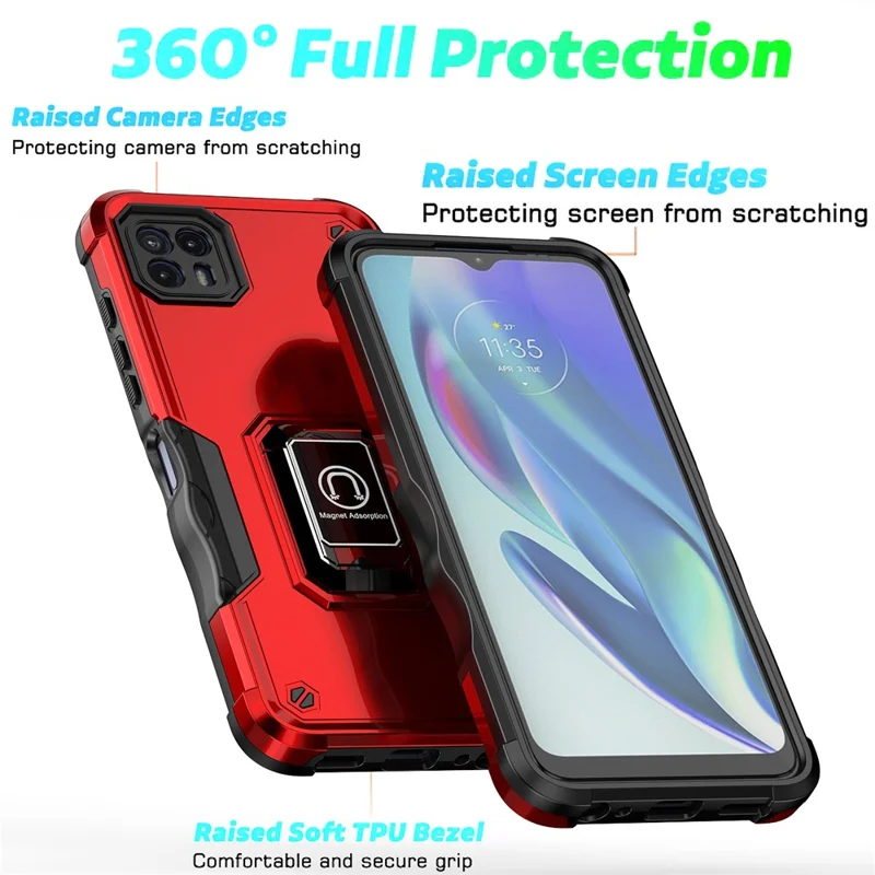For Motorola Moto G50 5G PC+TPU Protective Phone Case Ring Kickstand Non-Slip Phone Cover - Pink