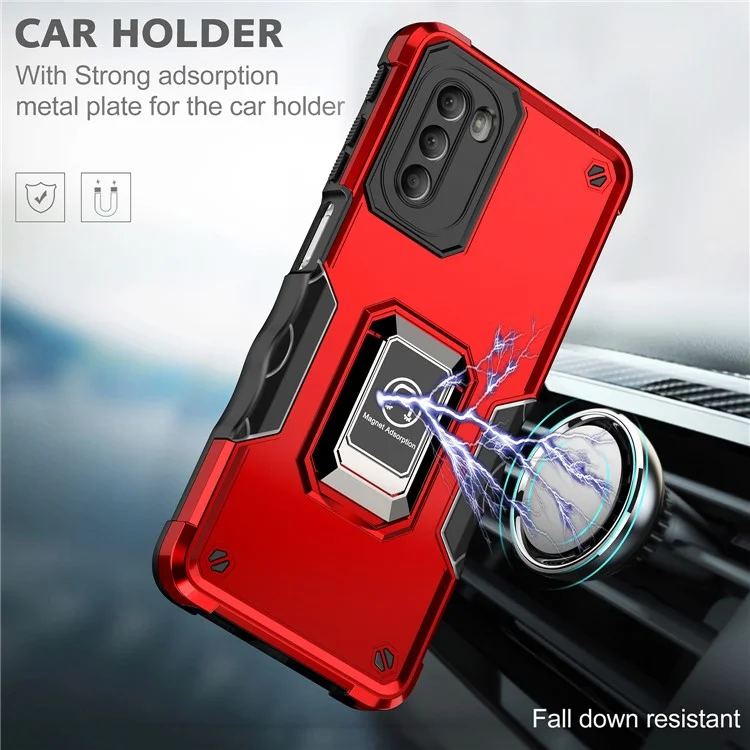 Für Motorola Moto G51 5G Ring Kickstand Handyhülle PC+TPU Kratzfeste Abdeckung - Schwarz