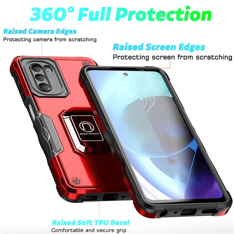 Für Motorola Moto G51 5G Ring Kickstand Handyhülle PC+TPU Kratzfeste Abdeckung - Schwarz