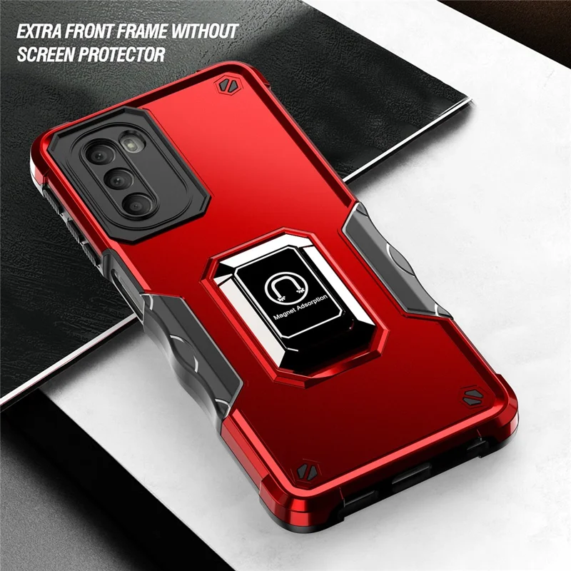 For Motorola Moto G51 5G Ring Kickstand Mobile Phone Case PC+TPU Anti-Scratch Cover - Pink