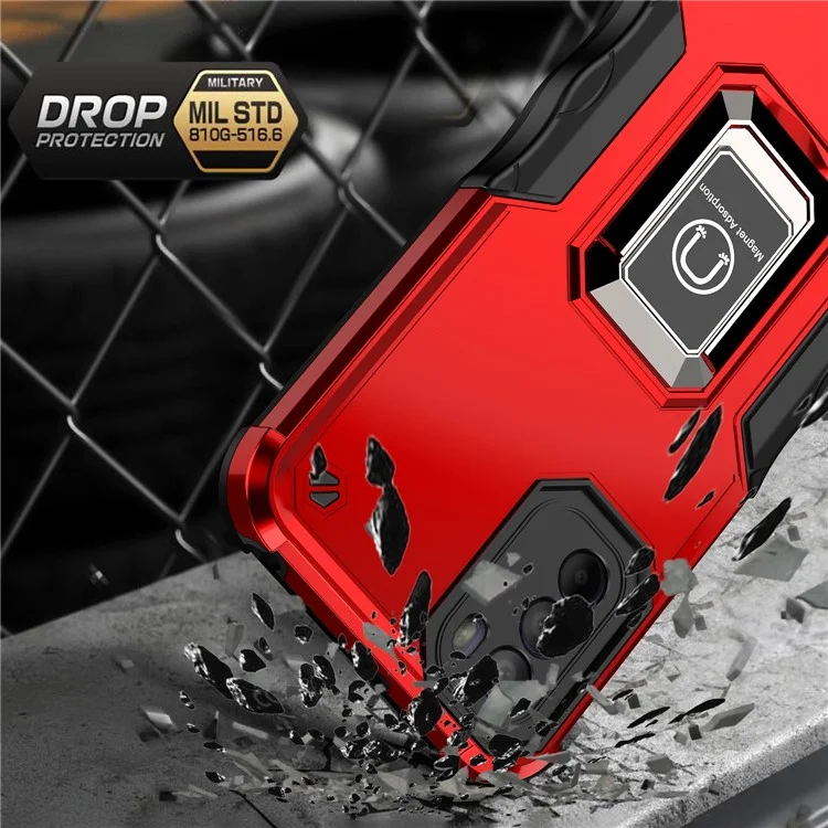 For Motorola Moto G31 4G PC+TPU Hybrid Shockproof Phone Case Cover with Ring Kickstand Support Magnet Mount - Red