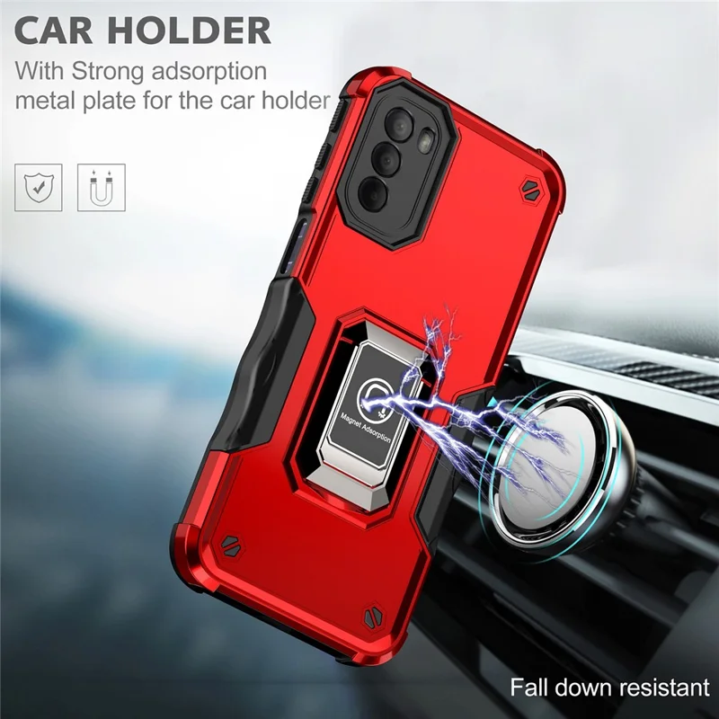 For Motorola Moto G31 4G PC+TPU Hybrid Shockproof Phone Case Cover with Ring Kickstand Support Magnet Mount - Pink
