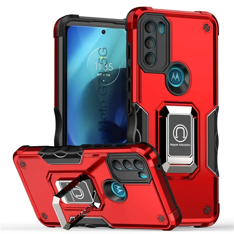 Pour Motorola Moto G71 5G Kickstand Étui de téléphone Dual Layer Hybrid PC+TPU Anti-Fall Cover - Rouge