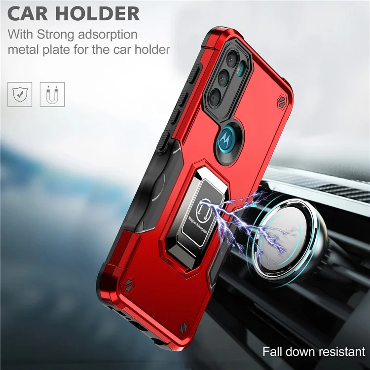 Pour Motorola Moto G71 5G Kickstand Étui de téléphone Dual Layer Hybrid PC+TPU Anti-Fall Cover - Rouge