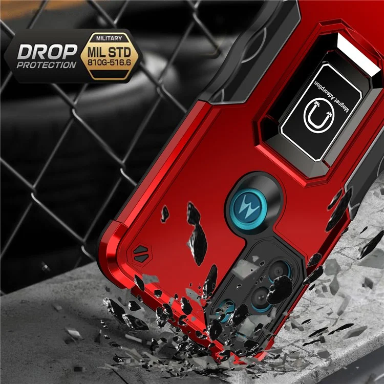Pour Motorola Moto G71 5G Kickstand Étui de téléphone Dual Layer Hybrid PC+TPU Anti-Fall Cover - Rouge