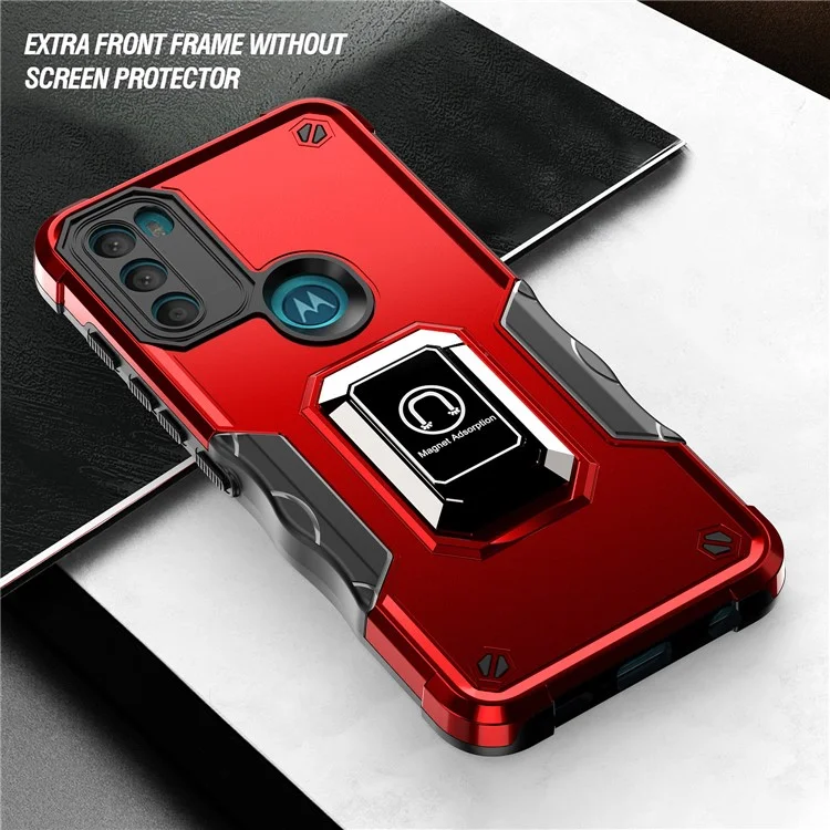 Pour Motorola Moto G71 5G Kickstand Étui de téléphone Dual Layer Hybrid PC+TPU Anti-Fall Cover - Rouge