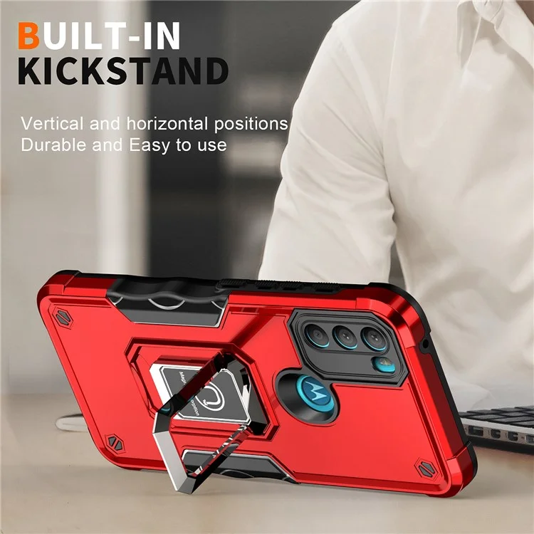 Pour Motorola Moto G71 5G Kickstand Étui de téléphone Dual Layer Hybrid PC+TPU Anti-Fall Cover - Rouge
