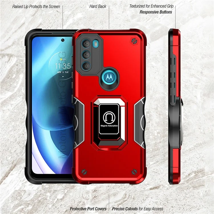 Pour Motorola Moto G71 5G Kickstand Étui de téléphone Dual Layer Hybrid PC+TPU Anti-Fall Cover - Rouge