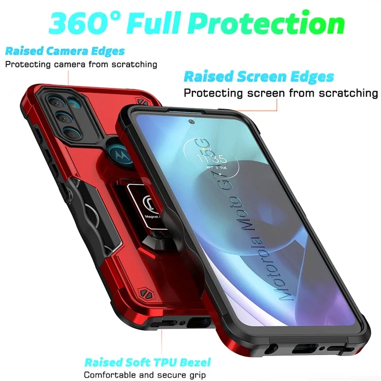 Pour Motorola Moto G71 5G Kickstand Étui de téléphone Dual Layer Hybrid PC+TPU Anti-Fall Cover - Rouge