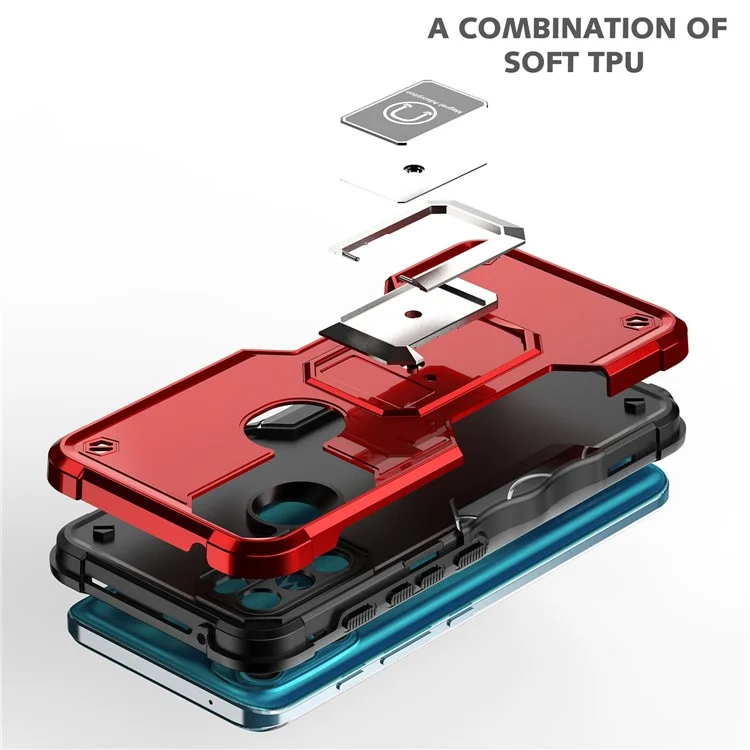 Pour Motorola Moto G71 5G Kickstand Étui de téléphone Dual Layer Hybrid PC+TPU Anti-Fall Cover - Rouge