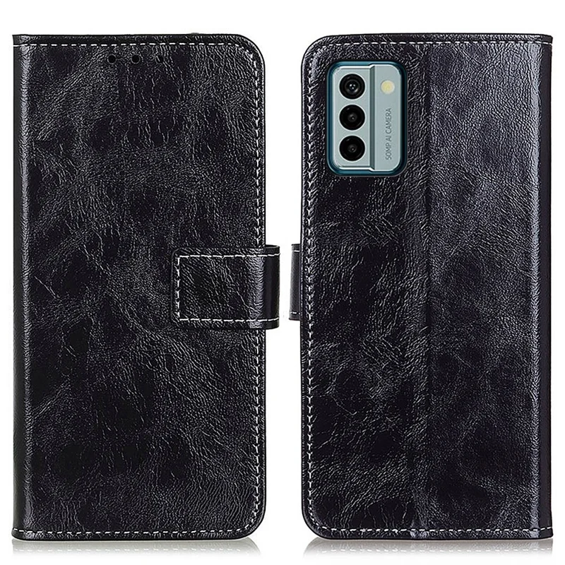 For Nokia G22 PU Leather Phone Case Wallet Retro Crazy Horse Texture Cellphone Stand Cover - Black