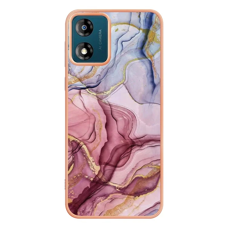 TPU Phone Case for Motorola Moto E13 4G , YB IMD Series-16 Style E Marble Pattern 2.0mm Electroplating IMD Phone Cover - Rose Gold