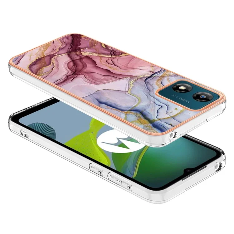 TPU Phone Case for Motorola Moto E13 4G , YB IMD Series-16 Style E Marble Pattern 2.0mm Electroplating IMD Phone Cover - Rose Gold