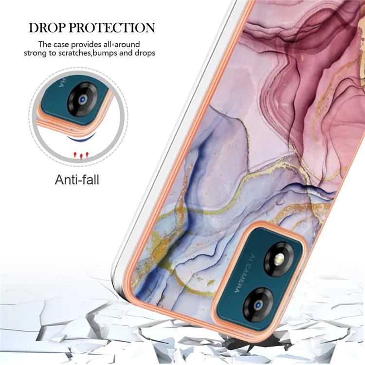 TPU Phone Case for Motorola Moto E13 4G , YB IMD Series-16 Style E Marble Pattern 2.0mm Electroplating IMD Phone Cover - Rose Gold