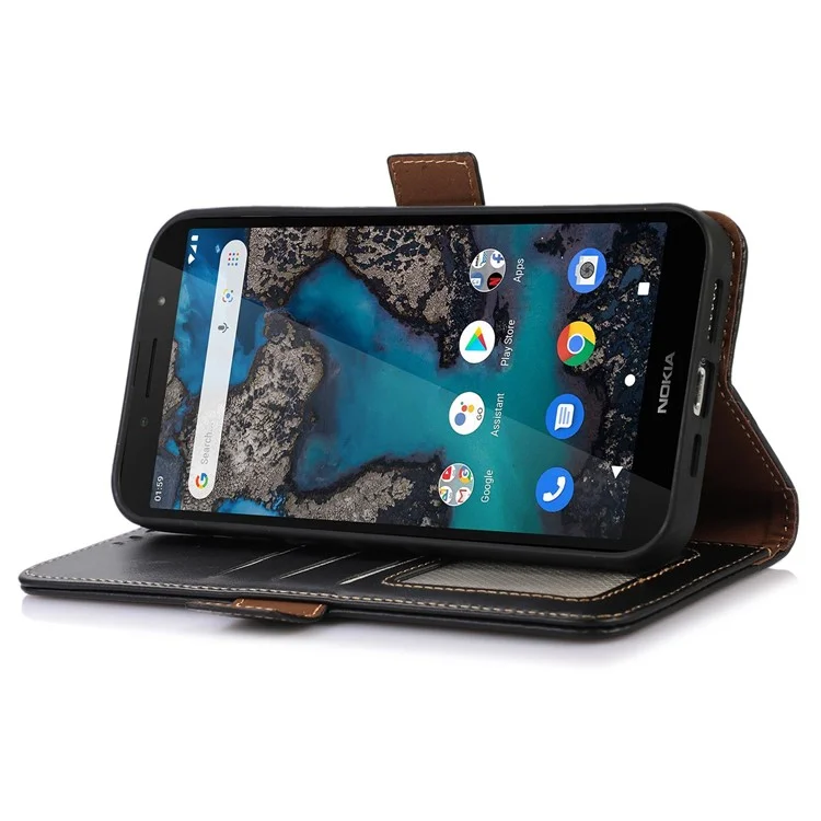 Pour Nokia G22 Genuine Cowhide Leather Phone Case RFID Blocking Wallet Stand Cover - Noir
